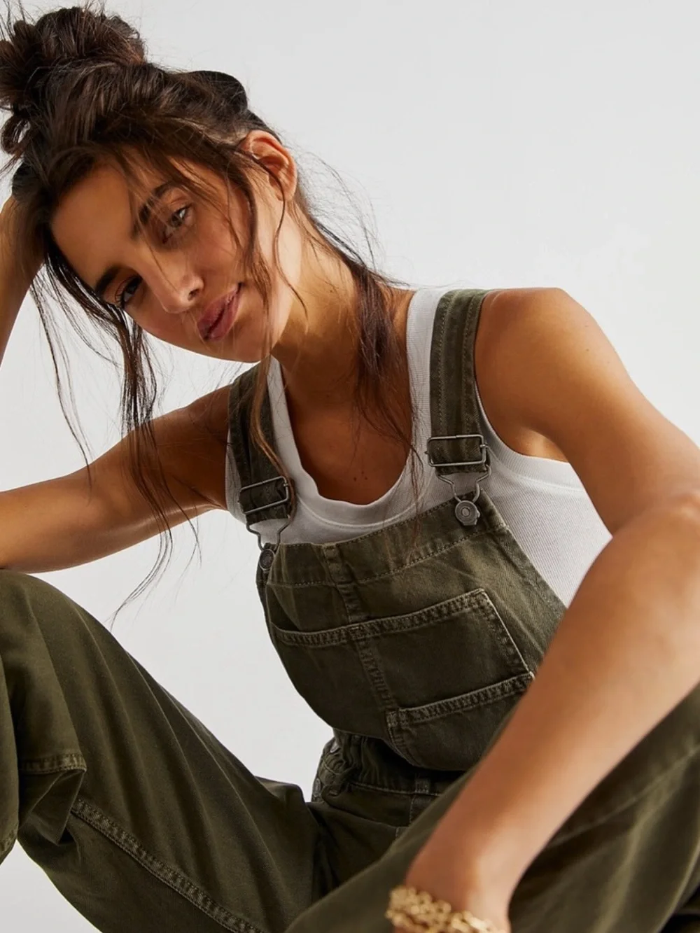 Free People Ziggy Denim Overalls in Army Green